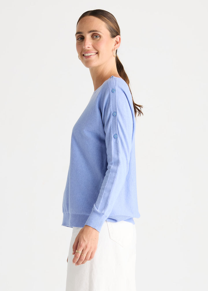 Button Boat Neck | Bluebell