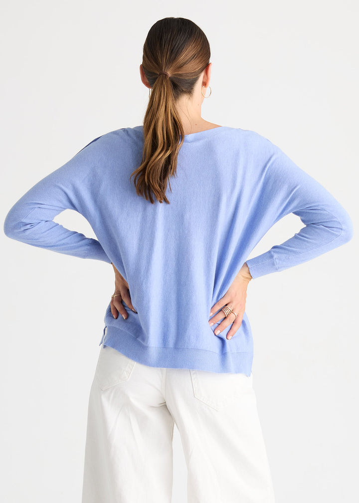 Button Boat Neck | Bluebell