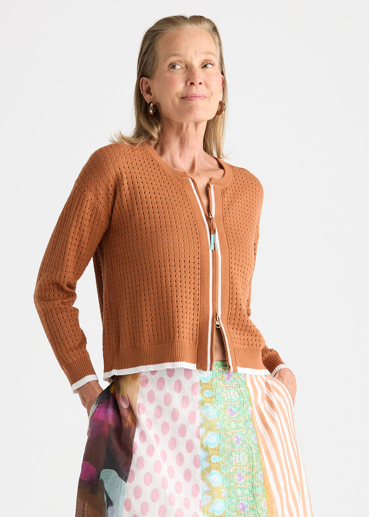 Pointelle Zip Cardi | Toffee