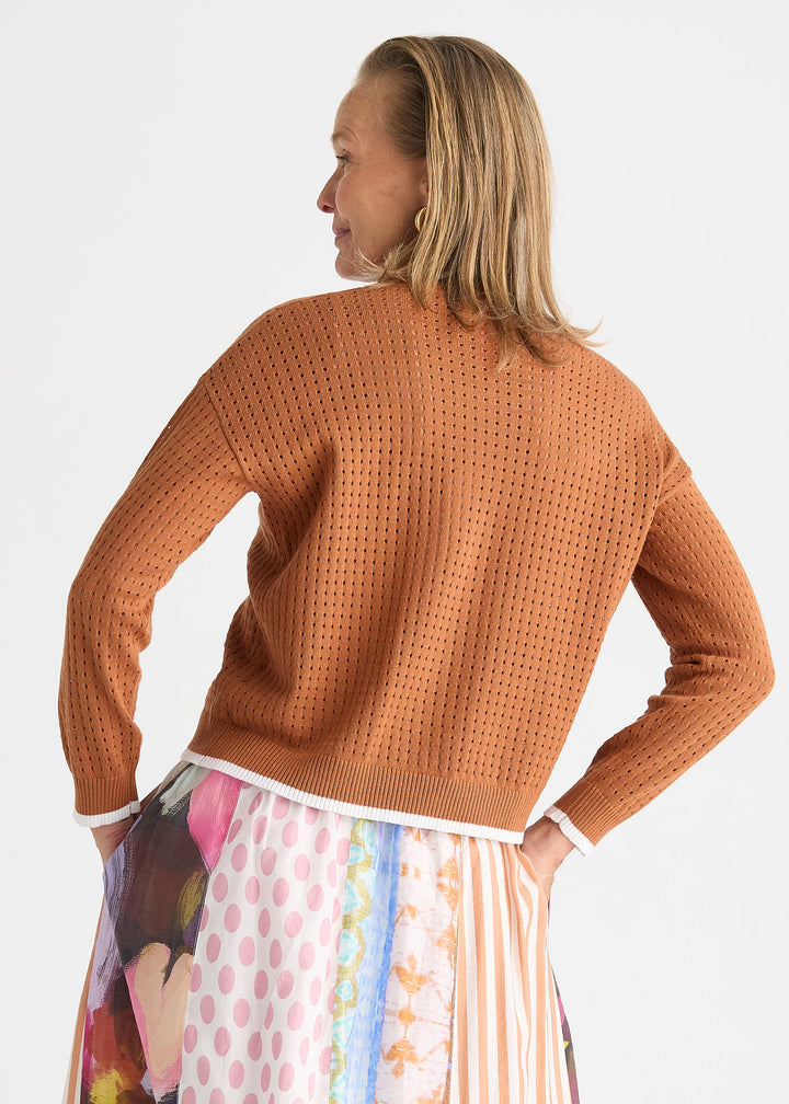 Pointelle Zip Cardi | Toffee