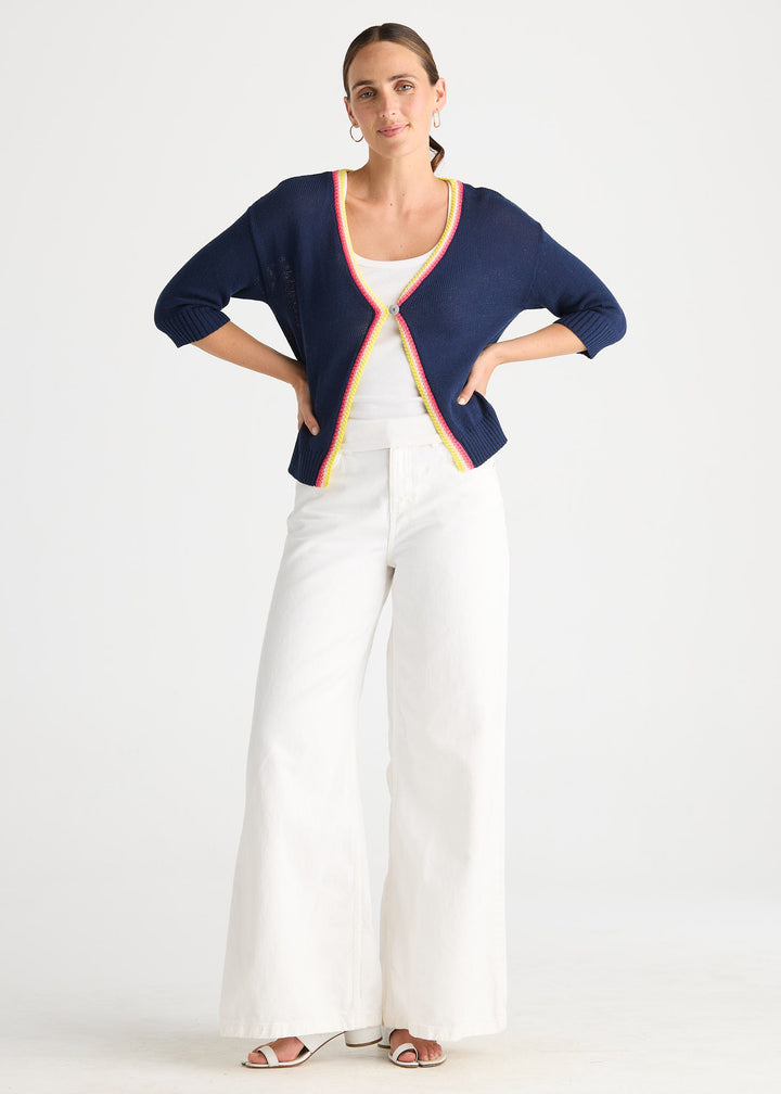 Crochet Trim Cardi | Navy
