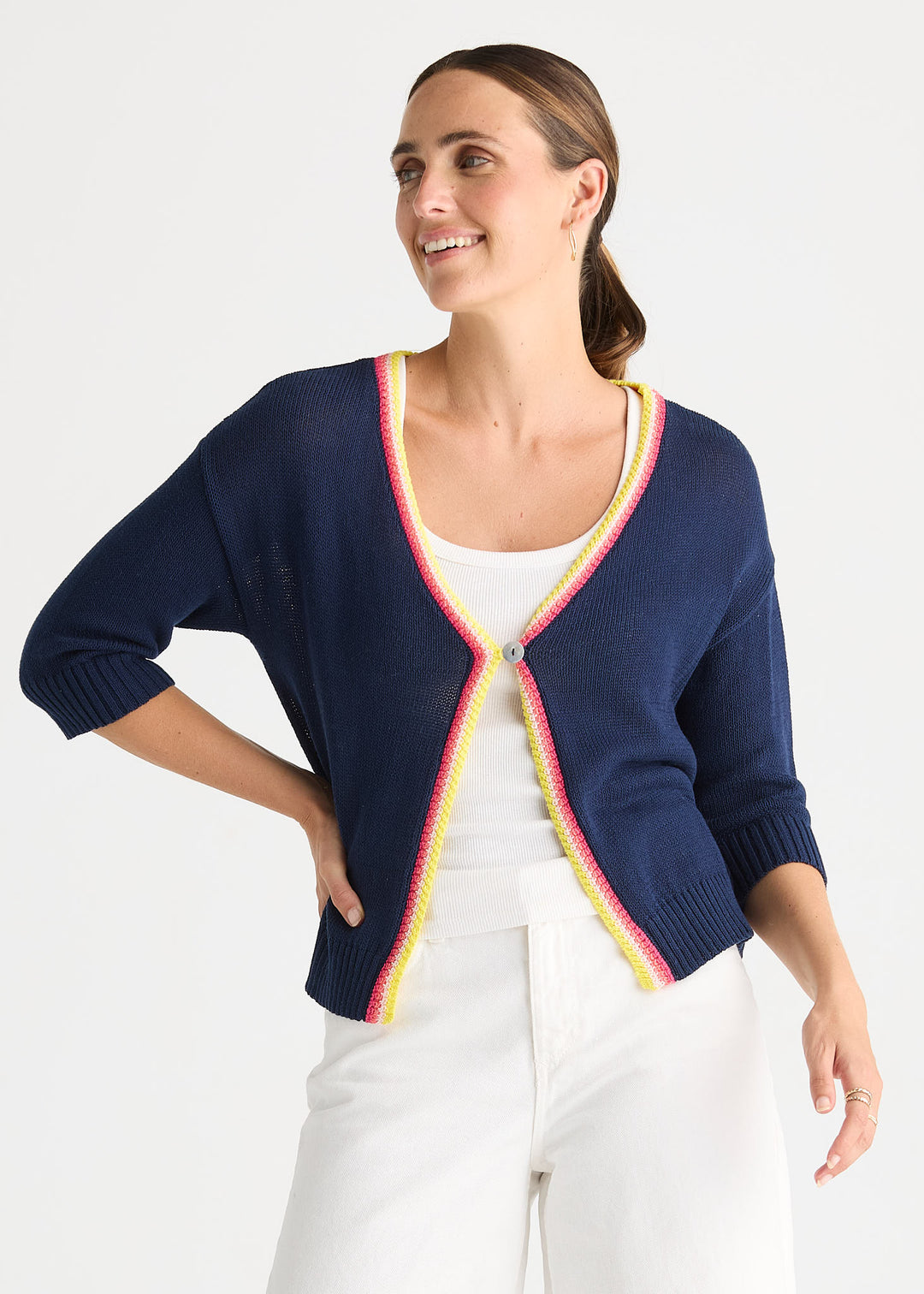 Crochet Trim Cardi | Navy