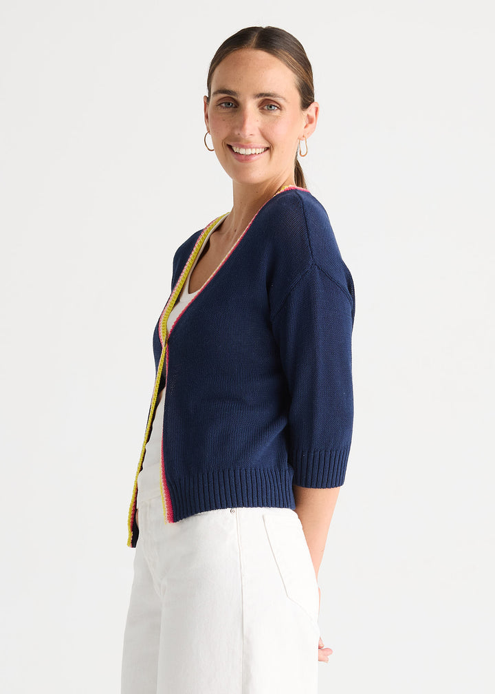 Crochet Trim Cardi | Navy