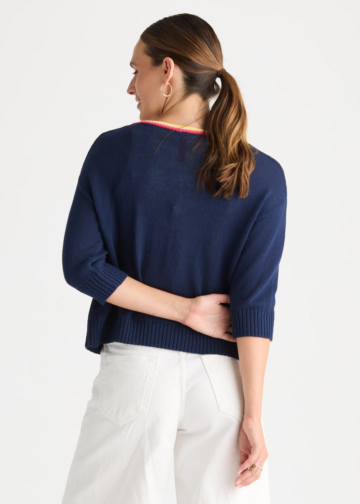 Crochet Trim Cardi | Navy