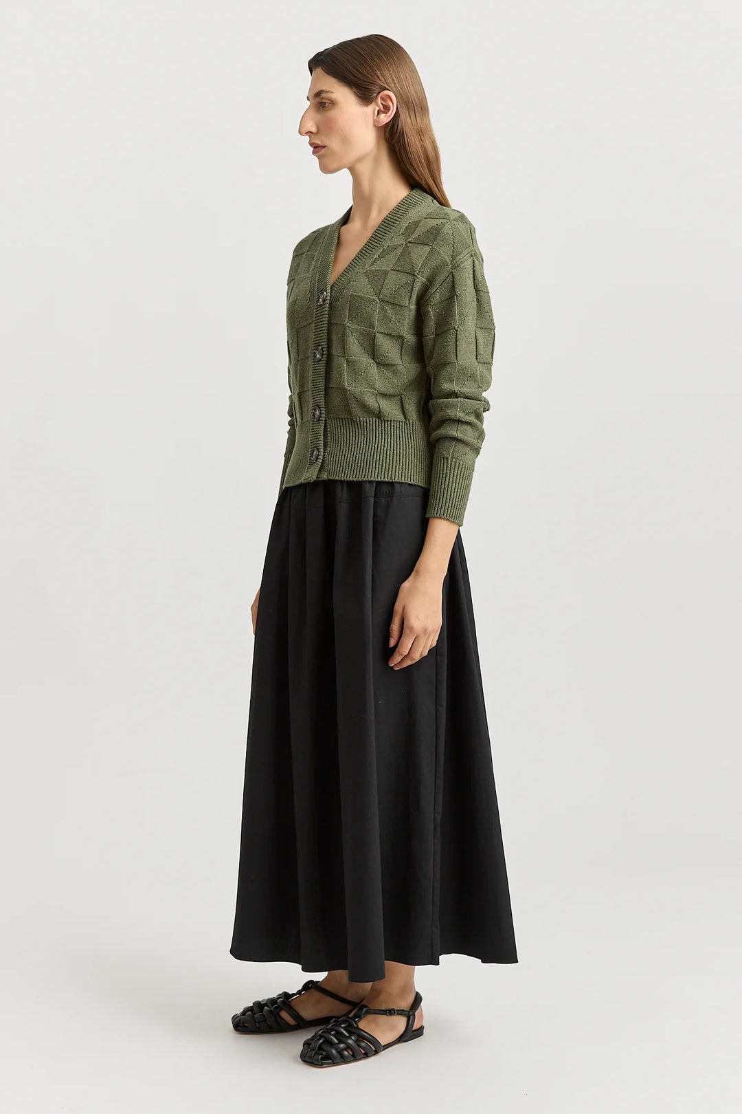 Tile Stitch Cardi | Olive