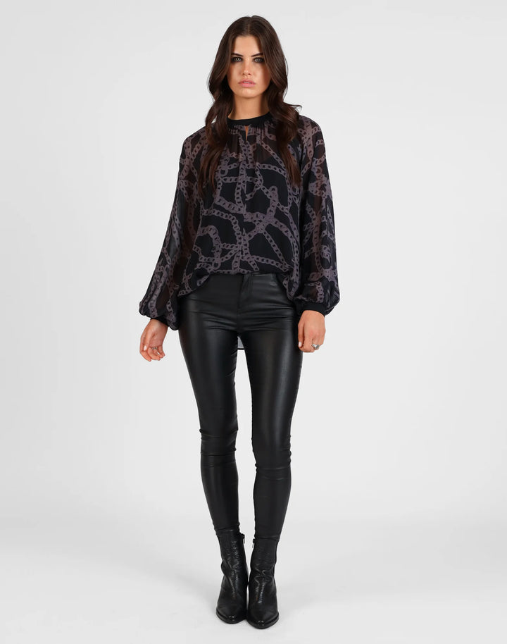 Chain Loop Print Top | Black/Grey