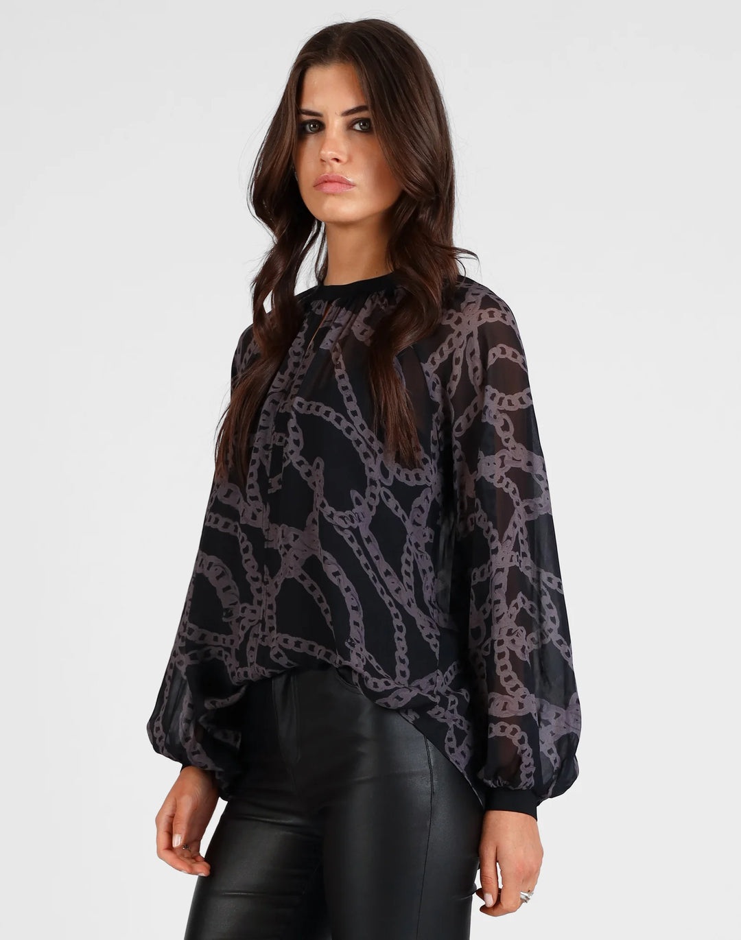 Chain Loop Print Top | Black/Grey