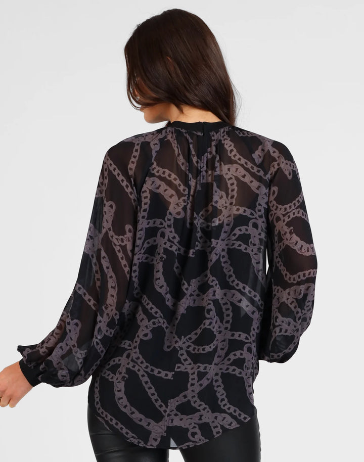 Chain Loop Print Top | Black/Grey