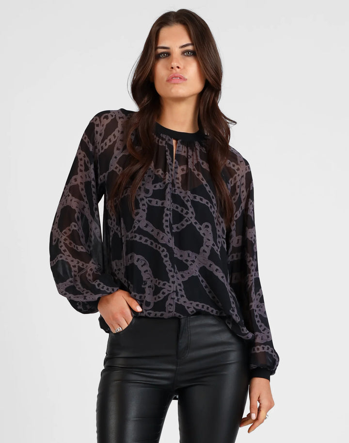 Chain Loop Print Top | Black/Grey