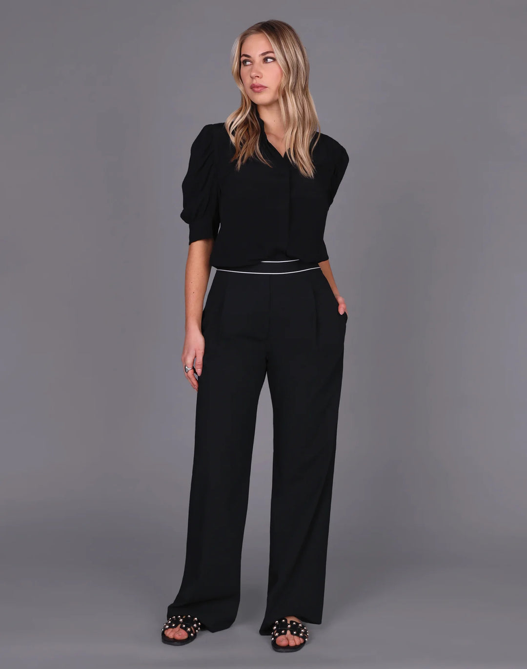 Elastic Waist Wide Leg Pant | Black