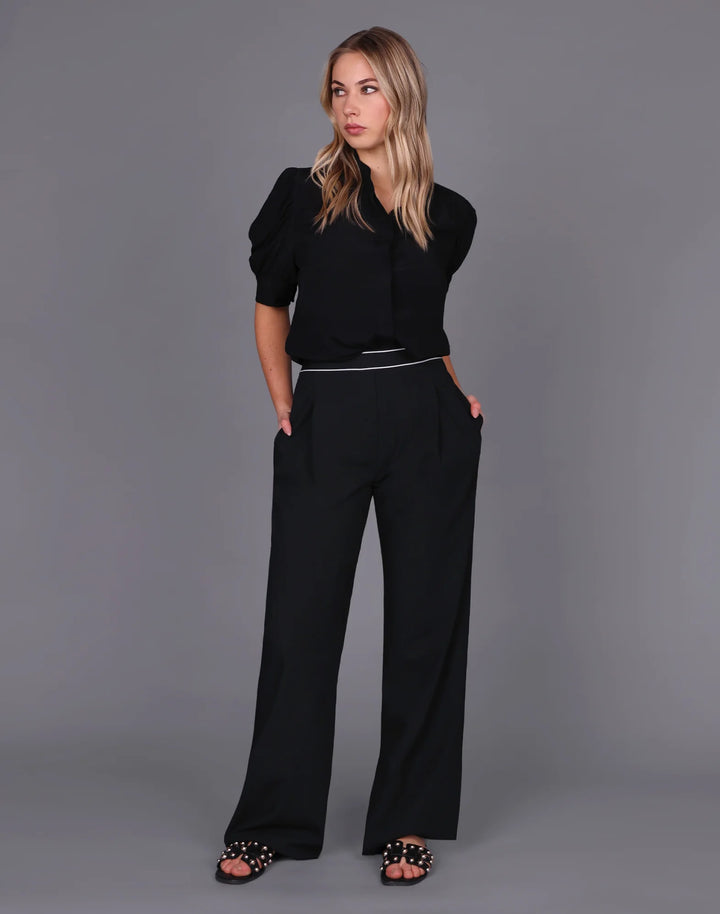 Elastic Waist Wide Leg Pant | Black