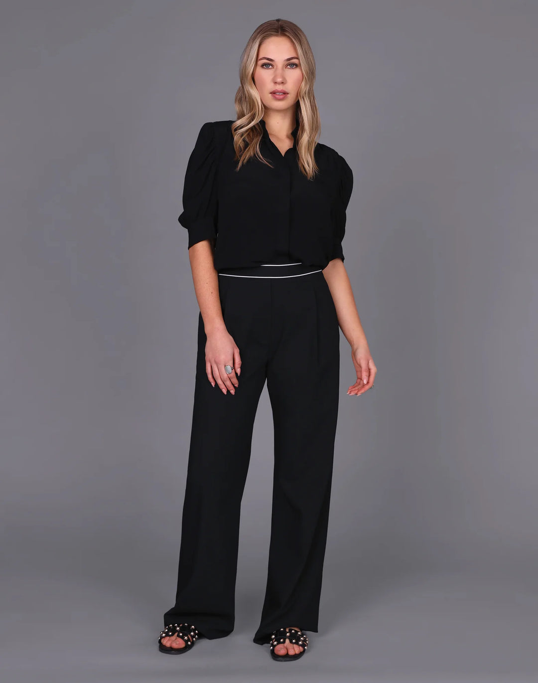 Elastic Waist Wide Leg Pant | Black
