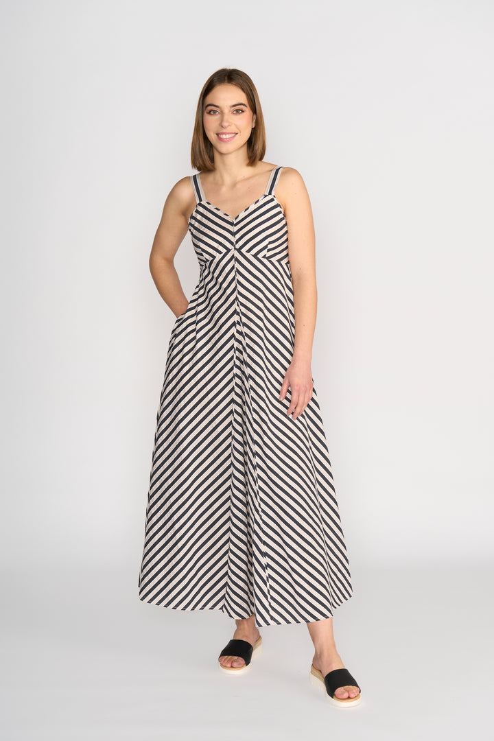 Gala Dress | Black/Ecru Stripe