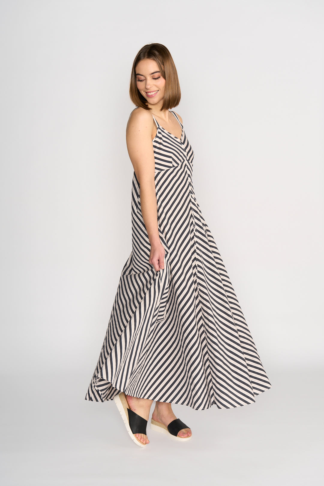 Gala Dress | Black/Ecru Stripe