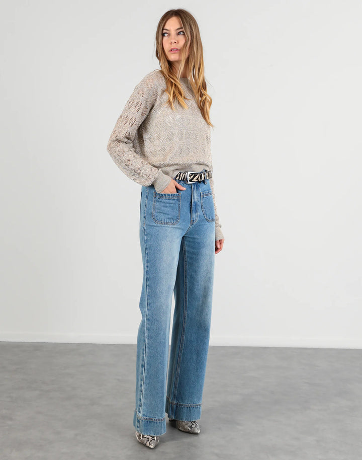 Lurex Cable Sweater | Taupe Metalic