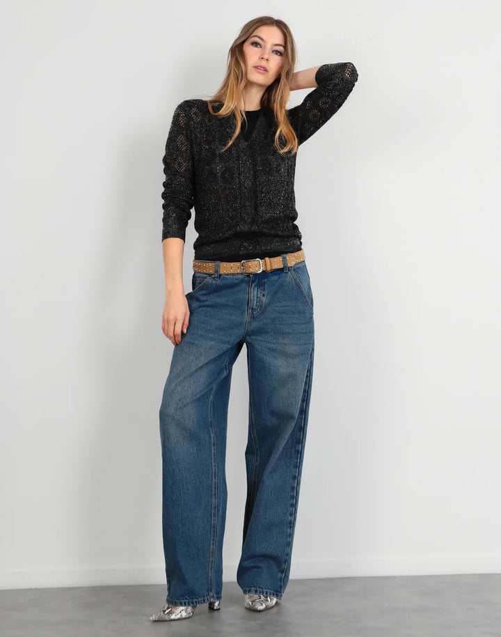 Lurex Crop Cable Cardi | Black Metalic