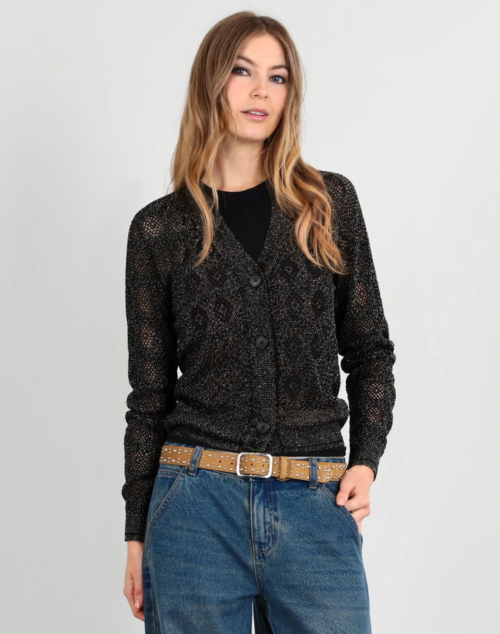 Lurex Crop Cable Cardi | Black Metalic