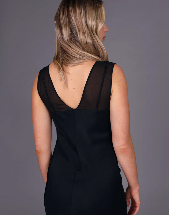 Mesh Satin Slip Dress | Black
