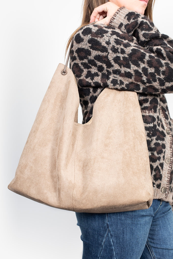 Classic Carry-All Shoulder Bag | Taupe Suedette