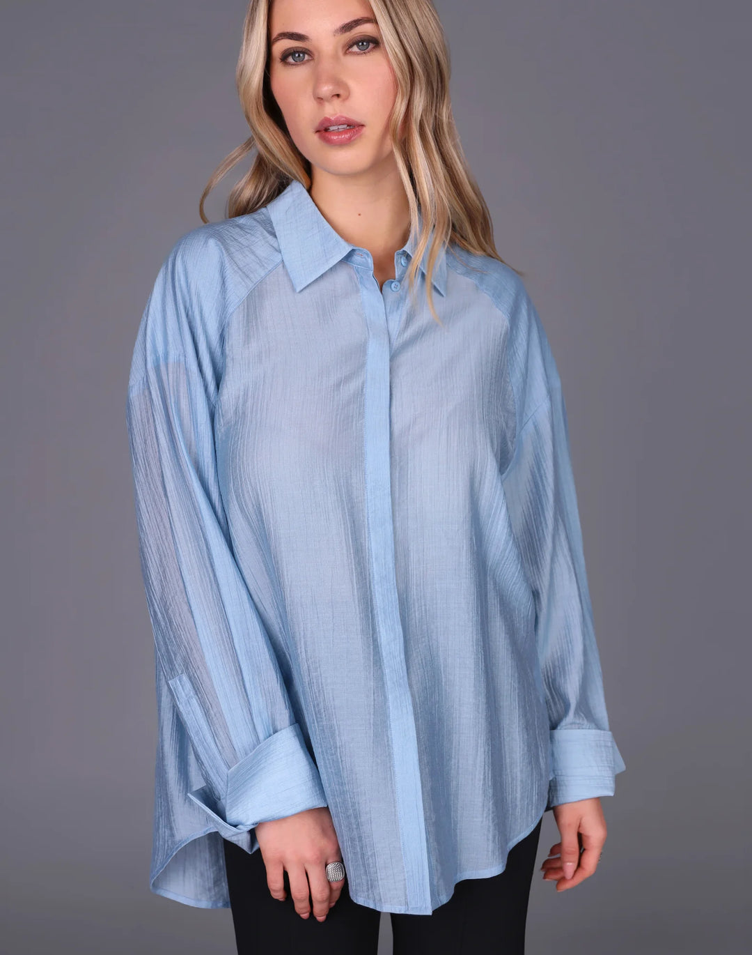 Oversized Button Front Shirt | Cloud Blue