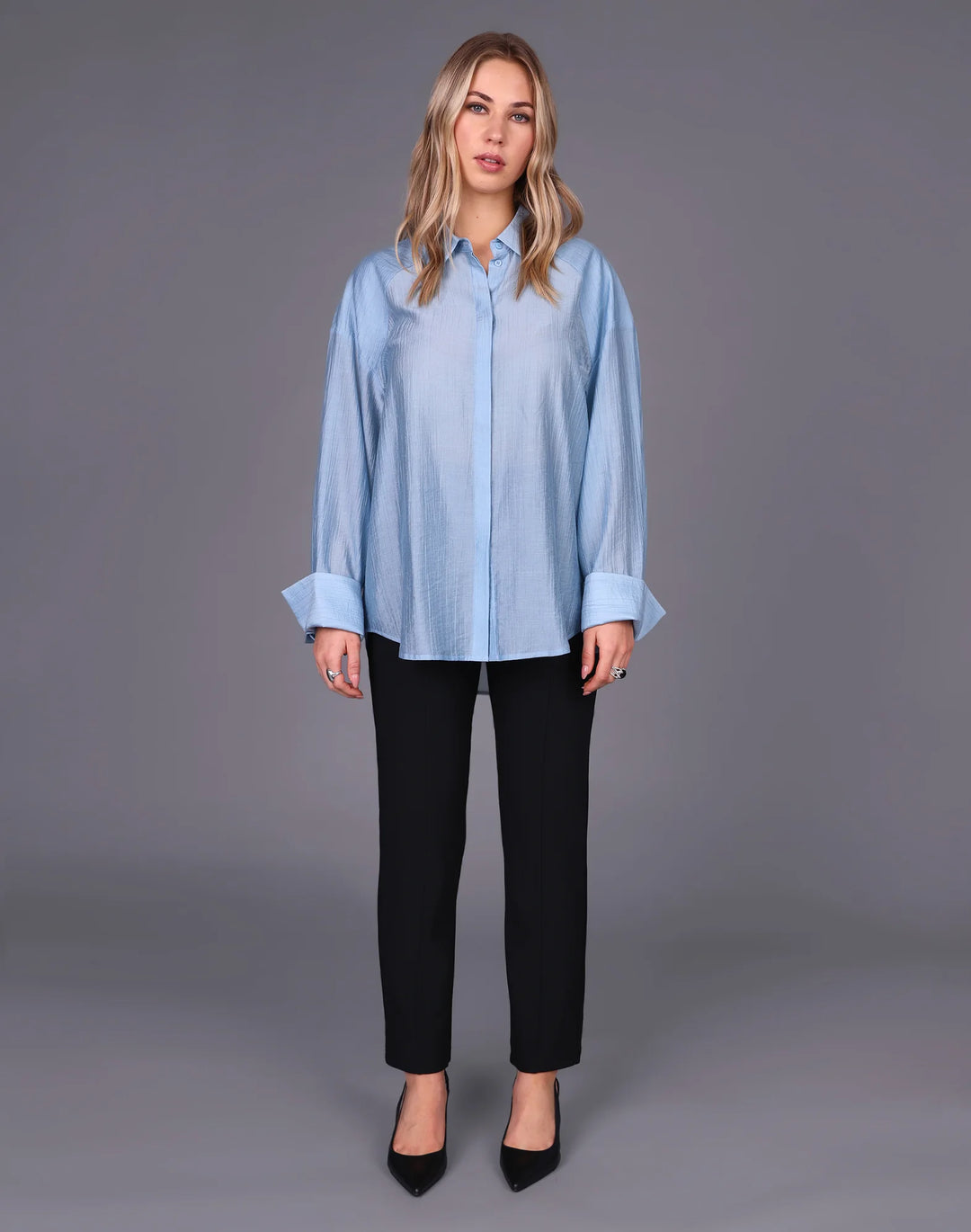 Oversized Button Front Shirt | Cloud Blue