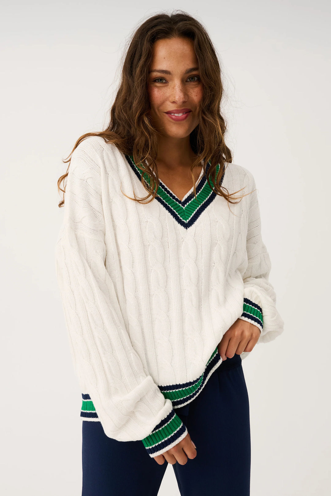 Asher Herritage Knit Sweater | Cream/Tide