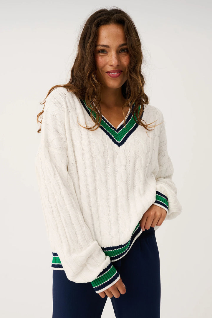 Asher Herritage Knit Sweater | Cream/Tide